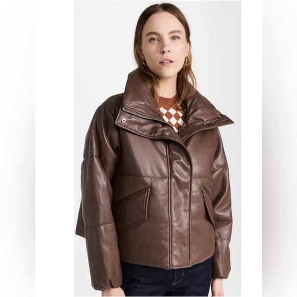 pistola Jackets & Blazers - Pistola Denim Donovan Faux‎ Leather Puffer Brown Jacket